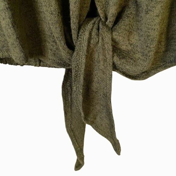 Paper + Tee Women’s Size Small Olive Green Crochet Long Sleeve Front Tie Top - Picture 6 of 11